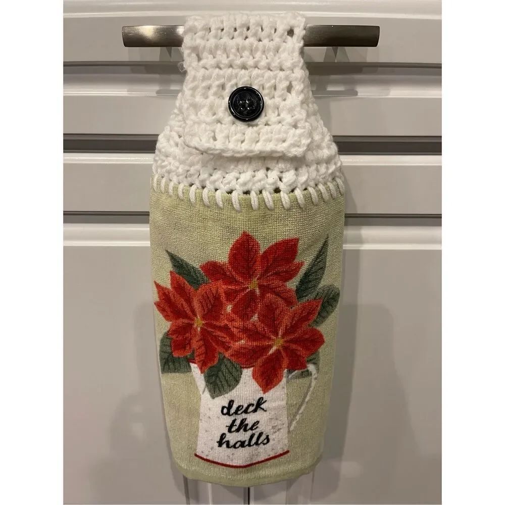Crochet Top Kitchen Towel-Poinsettias/ Deck The Halls